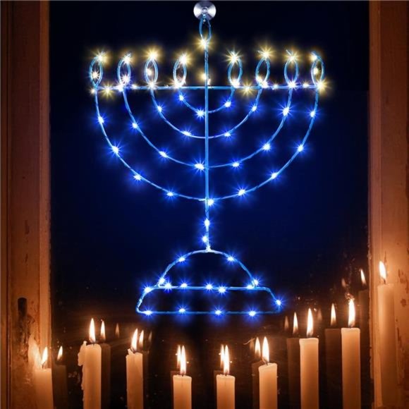 Traditional Hanukkah LED Window Decorations Lights, Remote Control 8 Modes - Picture 1 of 6